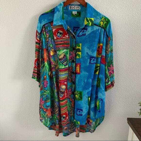 BOP Vintage Art to Wear Tropical Scene Women in Action Art Vibrant Artsy 1X - Picture 1 of 15
